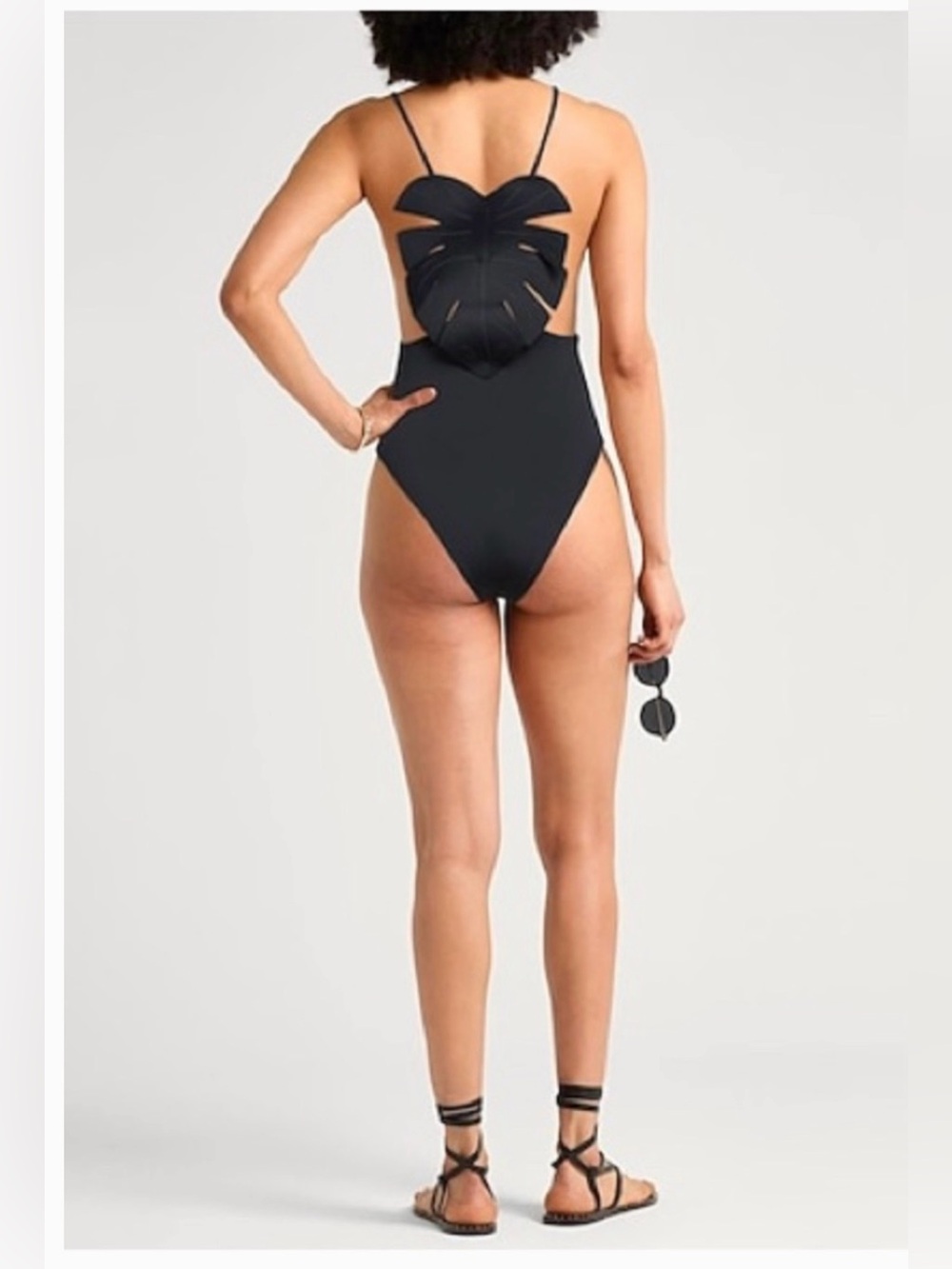 NWT Farm Rio Black One-Piece Swimsuit with 3D Monsterra Leaf Applique sz Medium